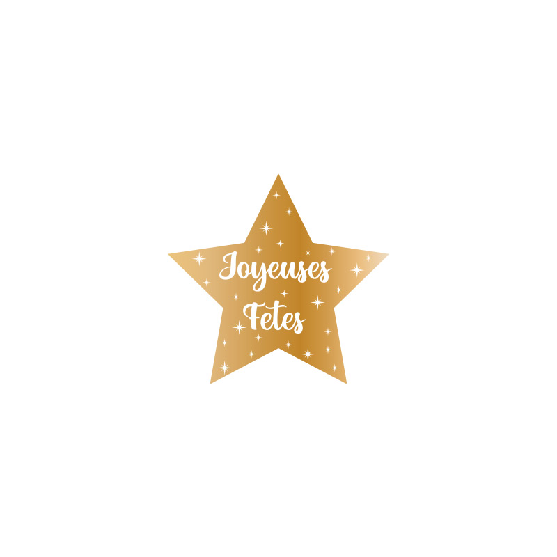 Star-shaped adhesive gift labels with Joyeuses fêtes in gold and white (x500)